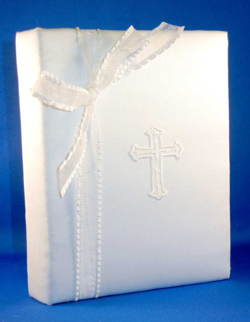 White Silk Photo Album w/ Cross